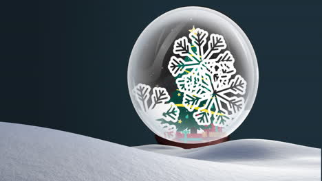 Animation of snow globe with christmas tree over winter scenery
