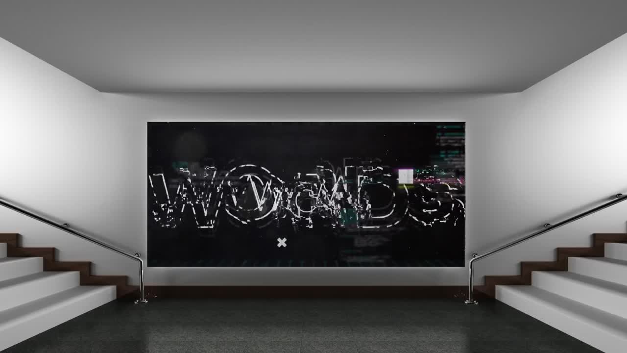 animación de texto wow y interferencia en la oficina.