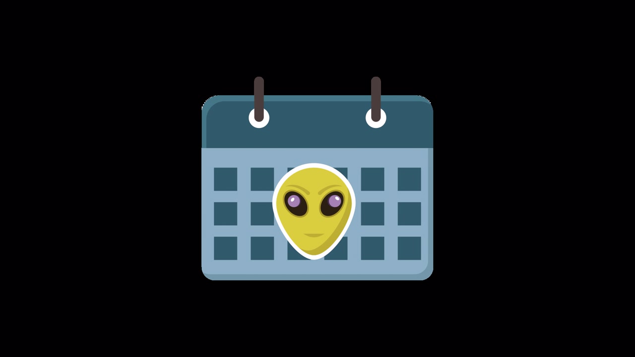 Alien-emoji dukker op på animeret kalenderikon