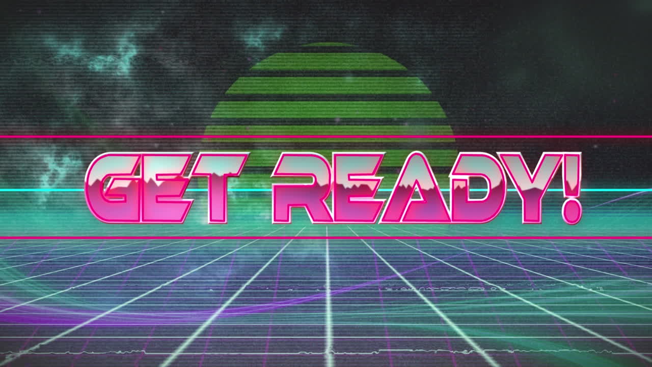 animación de texto digital de preparación sol y líneas en fondo negro