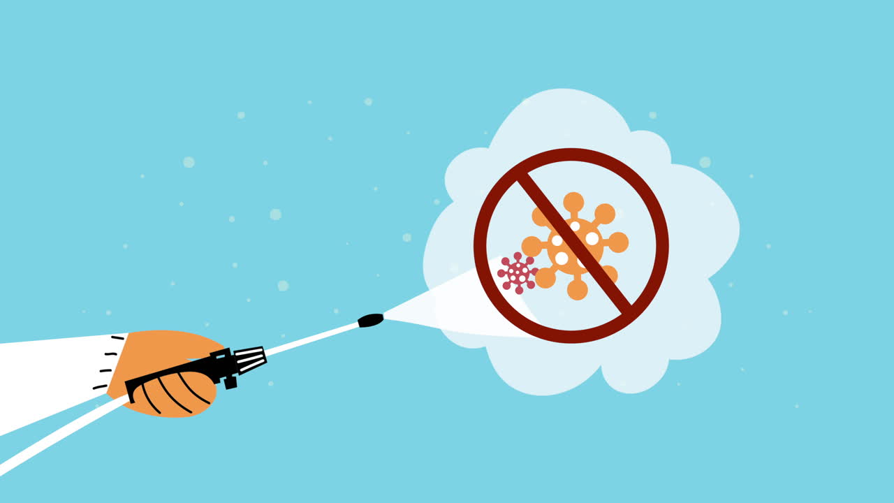 생물 안전복을 입은 직원 및 소독제 스프레이 서비스