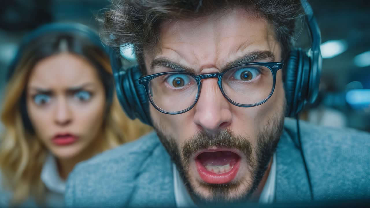 Intense Reactions Captured: A Video Sequence Showcasing Shock and Concern in a High-Stakes Environment with Emotions on Full Display