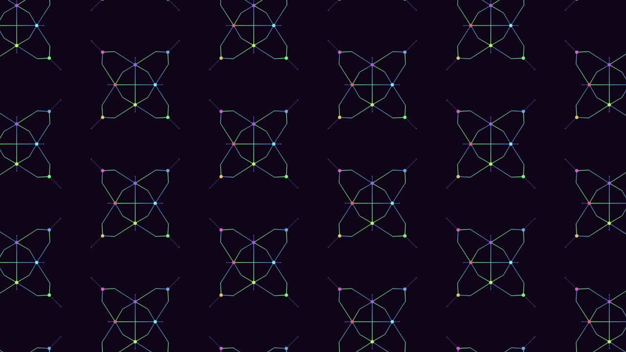 Geometric black and white pattern with triangles, squares, circles, and shapes in a repetitive design, creating a visually striking and captivating artwork