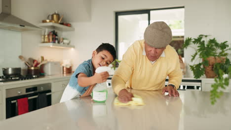 wipe, family and cleaning help with grandpa