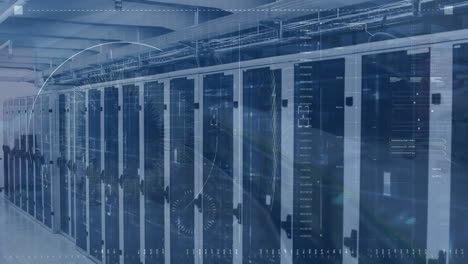 animation of data processing with scope scanning over server room