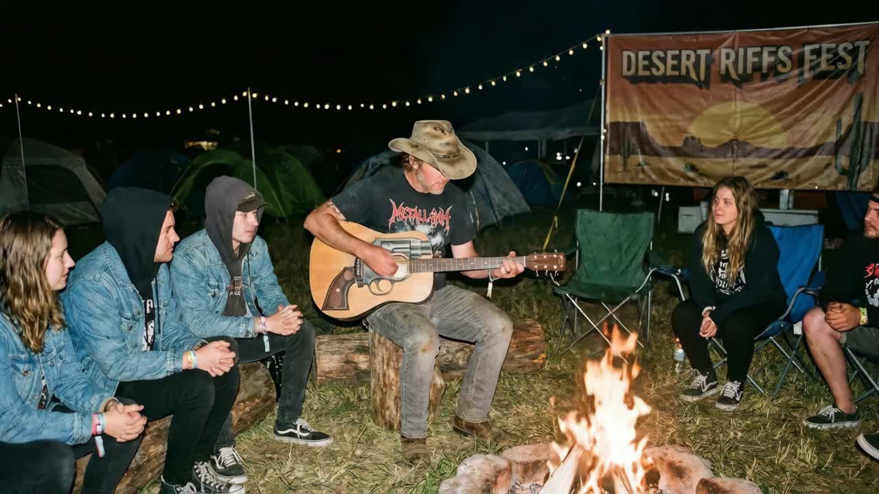 Raduno attorno al fuoco Desert Riffs Fest con musica dal vivo