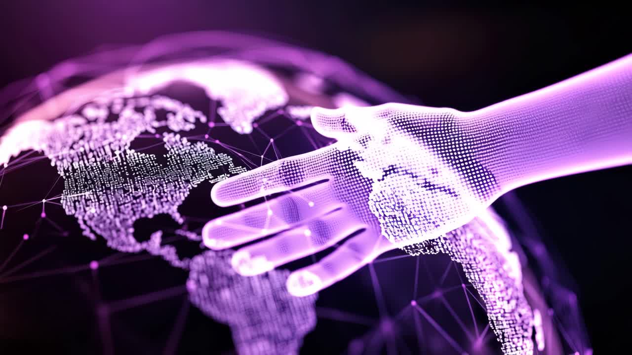 Futuristic video concept of a digital globe with purple network lines