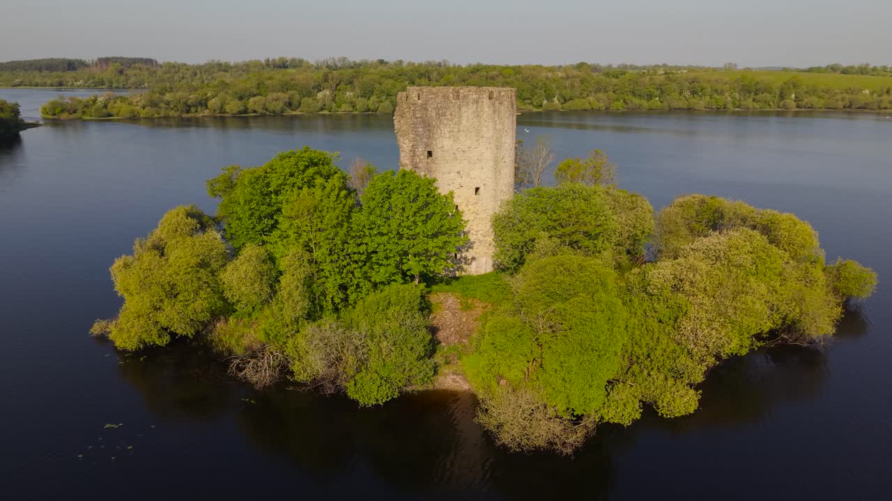 Ruined Circular Castle Of Cloughoughter In Lough Oughter Near Killeshandra In County Cavan, Ireland. Aerial Drone Shot