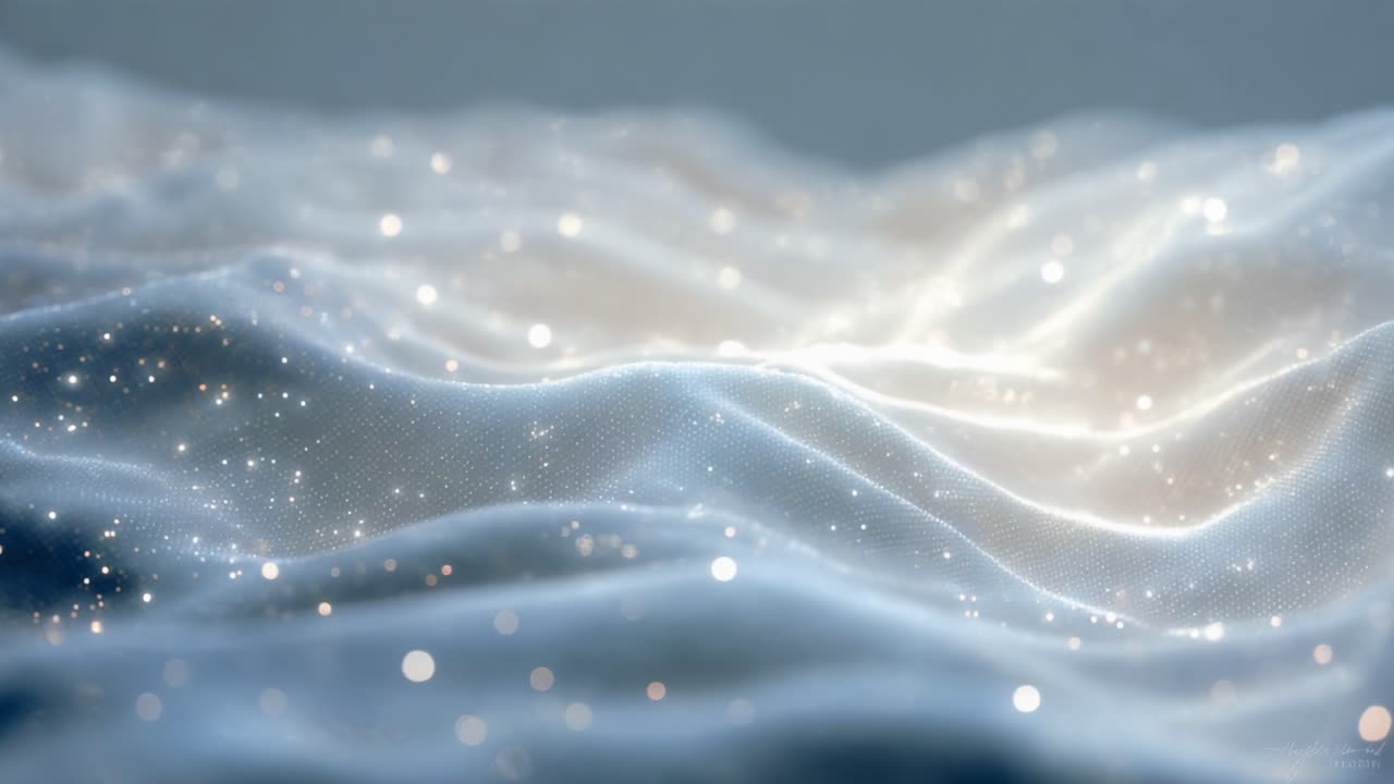 A Captivating Close-Up of Shimmering Fabric: Delicate Waves Enhanced with Sparkling Light, Showcasing the Beauty of Texture and Reflection in an Ethereal Atmosphere