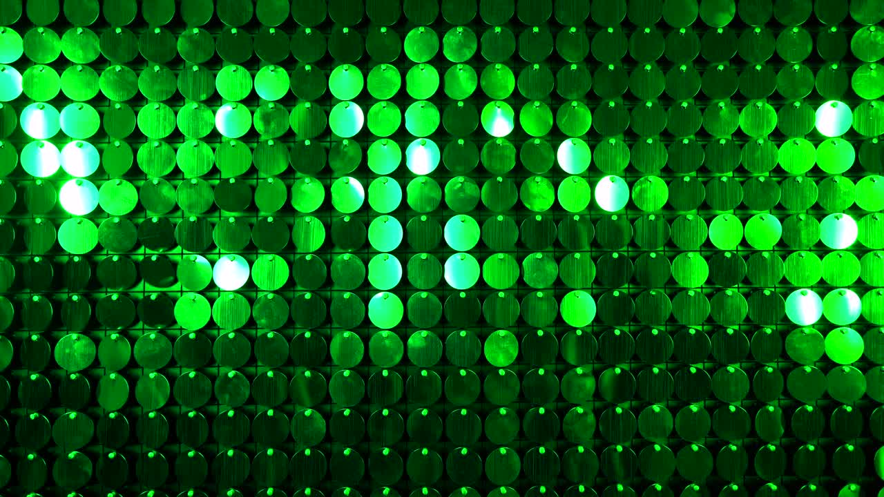 Abstract green kinetic glitter wall moving. Sparkles shining reflective background. Night club decoration. Can be used as transitions, added to modern projects,art backgrounds.