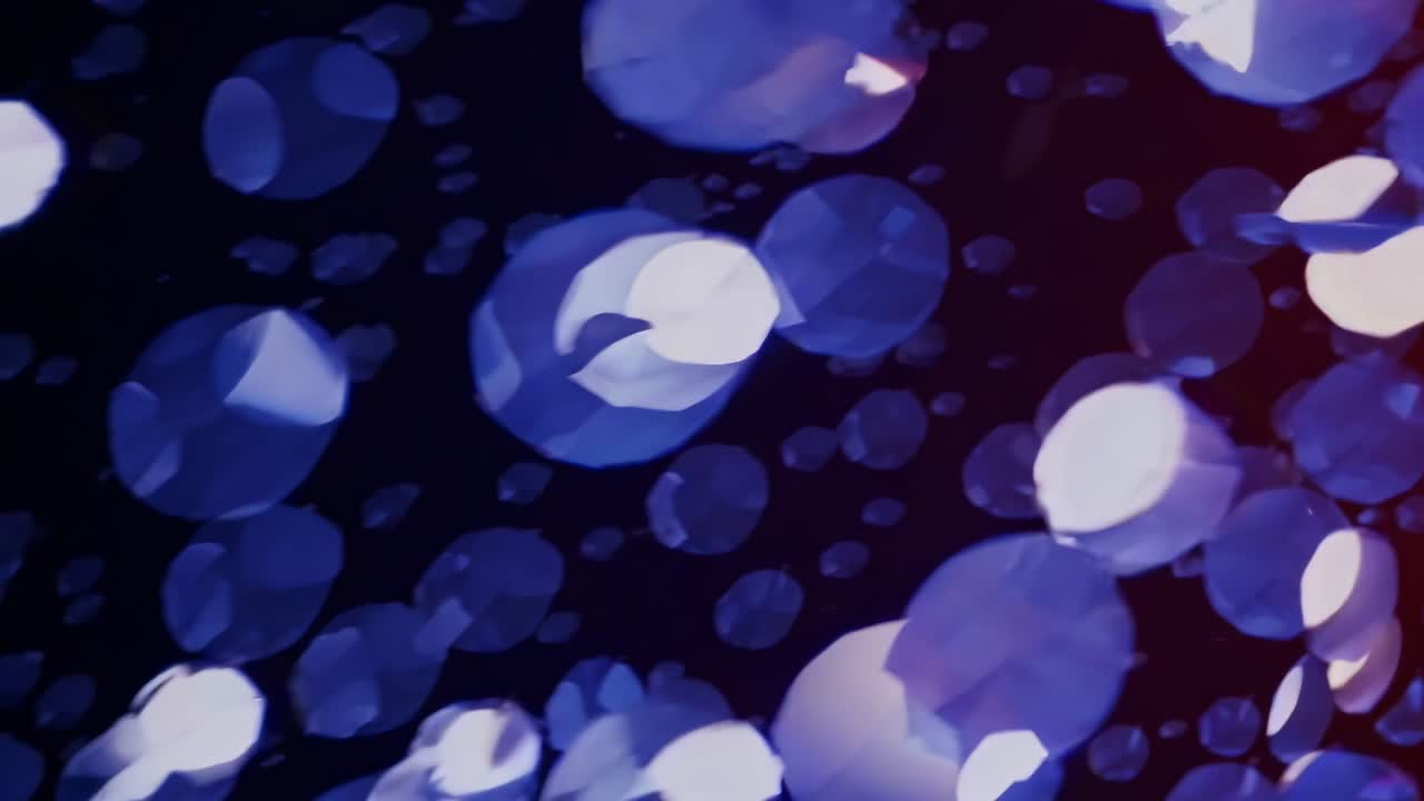 Particelle di luce bokeh blu e bianche astratte fluttuanti