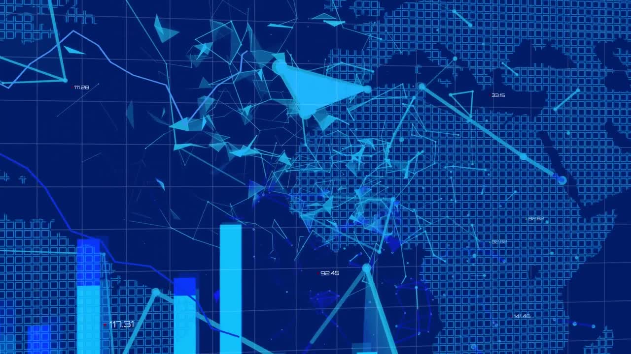 Statistical data processing against network of connections on blue background
