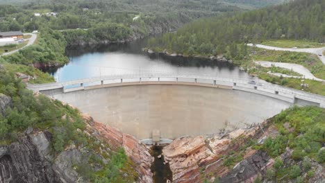 Aerial-View-Of-Sarvsfossen-Dam,-Hydroelectric-Power-Plant-in-Bykle,-Norway