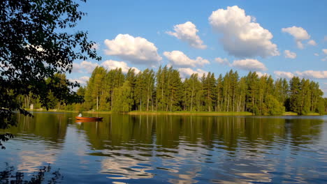 serene lakeside scenery with a rowboat