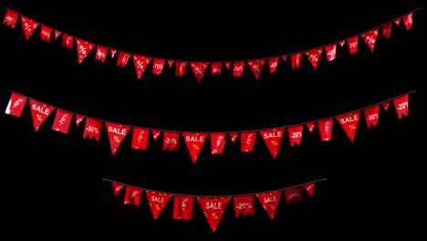 hanging pennants with the word sale! with alpha channel mask in 4k