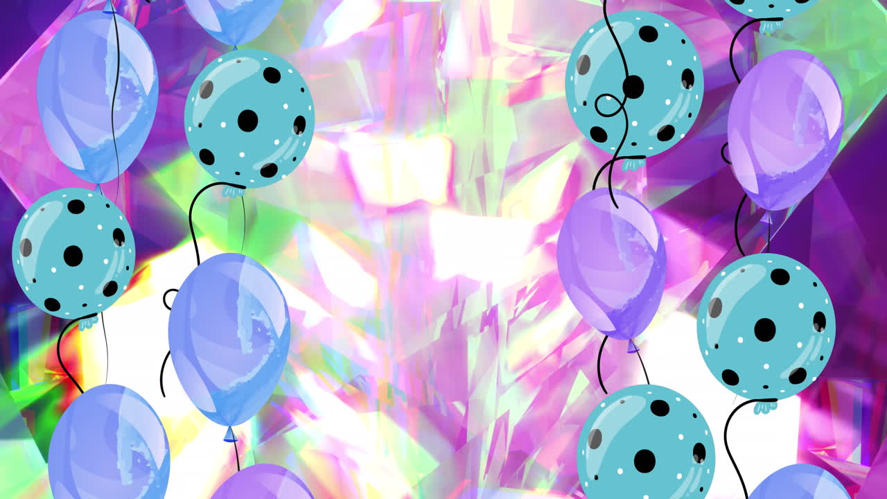 animación de globos coloridos sobre cristales brillantes