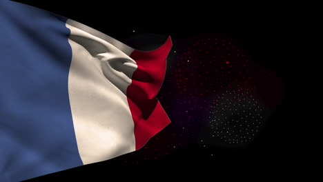 animación de la bandera de francia sobre formas y fuegos artificiales en fondo negro