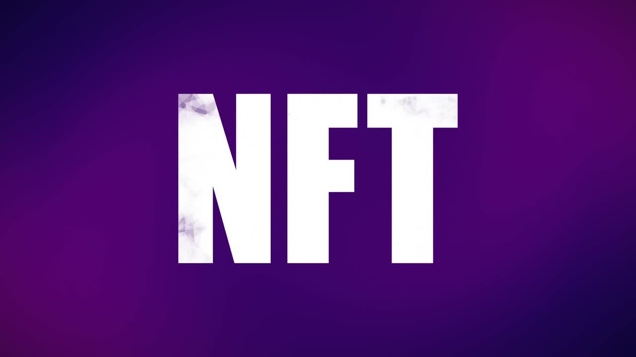 animación de texto nft blanco sobre fondo púrpura