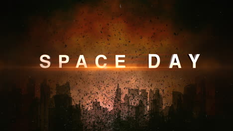 space day with dark city and fly garbage in night time