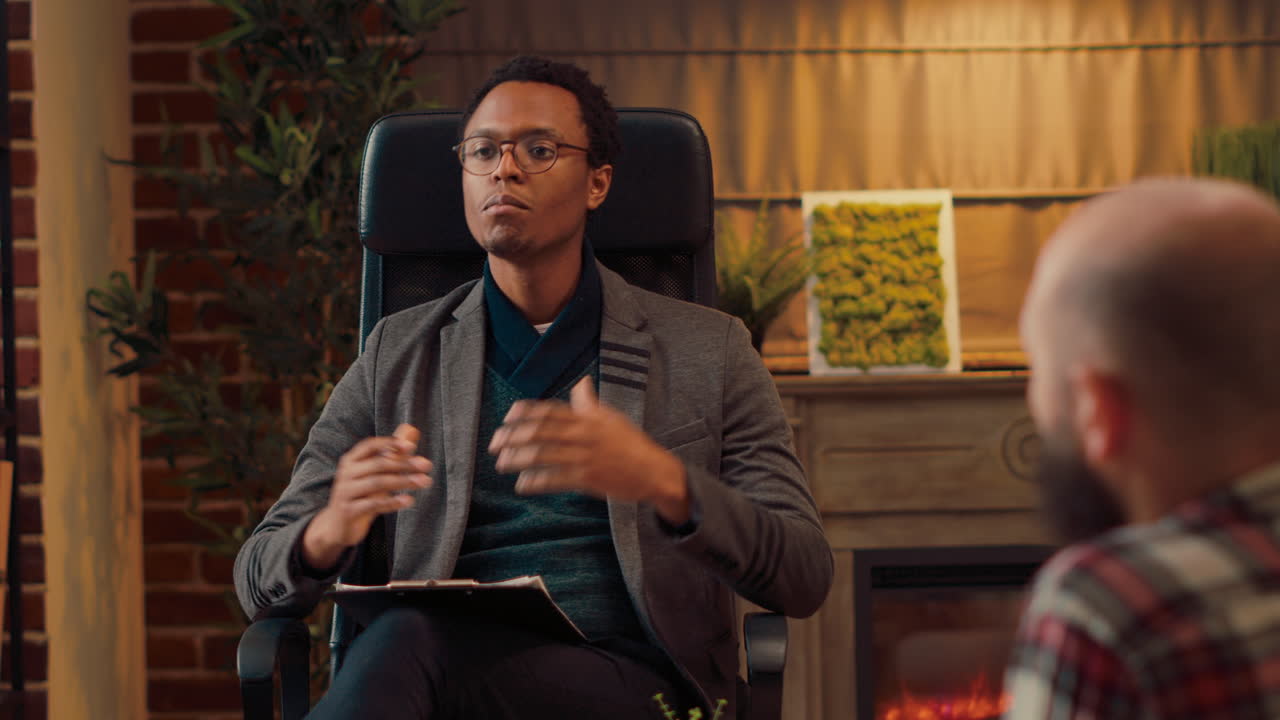 Marriage counselor attending psychotherapy session