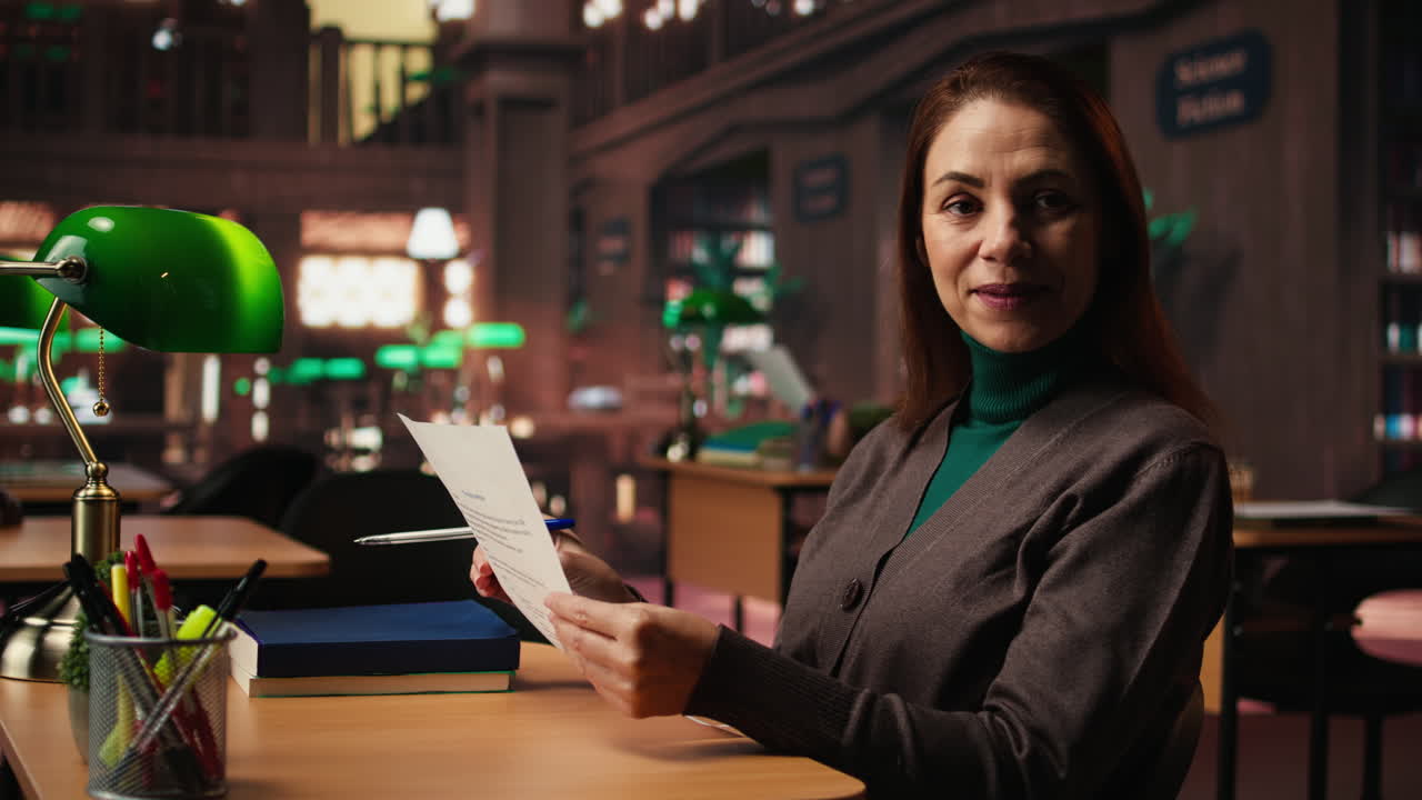 mujer leyendo en una biblioteca