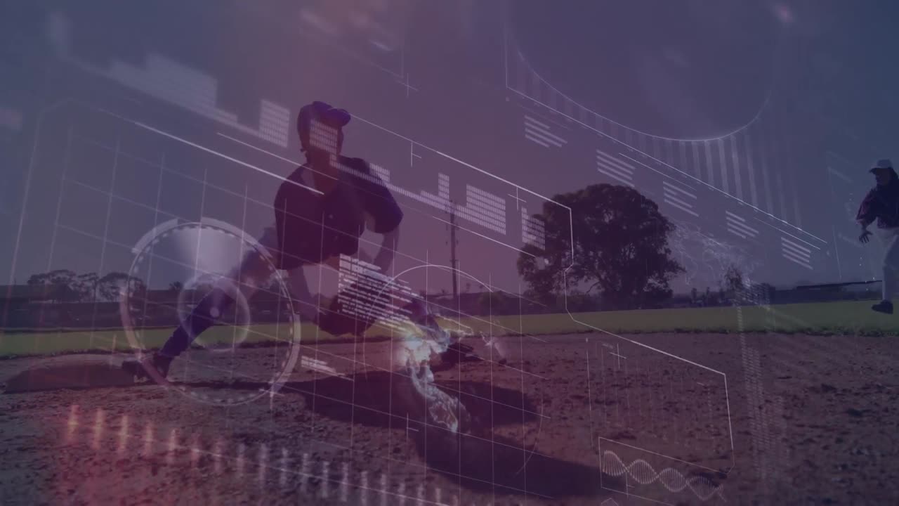 Animazione di elaborazione dati su diversi giocatori di baseball
