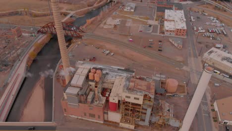 aerial views of a very old looking power plant factory in denver colorado
