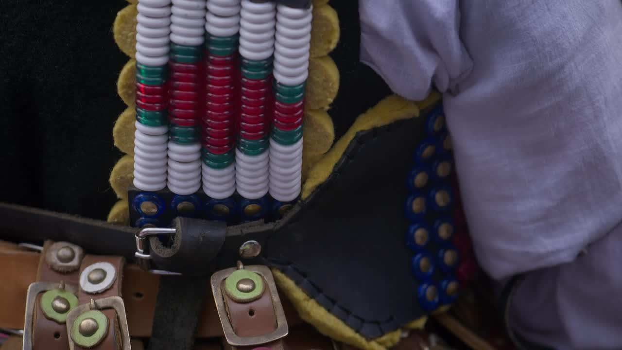 Bulgarian Kukeri costume handmade ornate leather shoulder straps CLOSE-UP