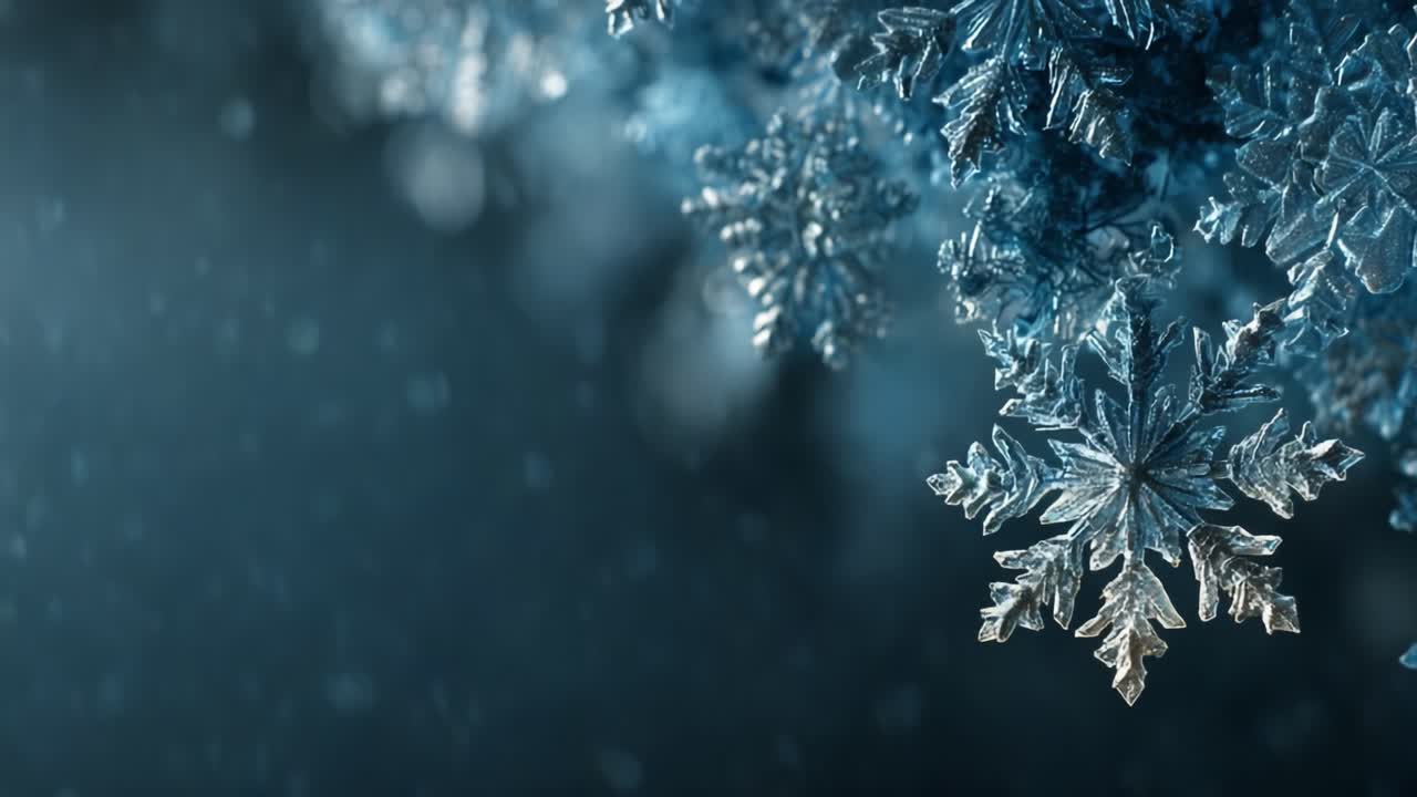 Delicate snowflakes glimmer against a tranquil winter backdrop, creating a serene atmosphere that captures the beauty and intricacies of nature's icy art