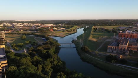 fort worth, texas trinity river by drone and county courthouse aerial video