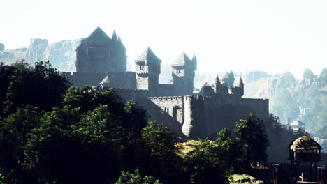 medieval castle in a mountainous landscape