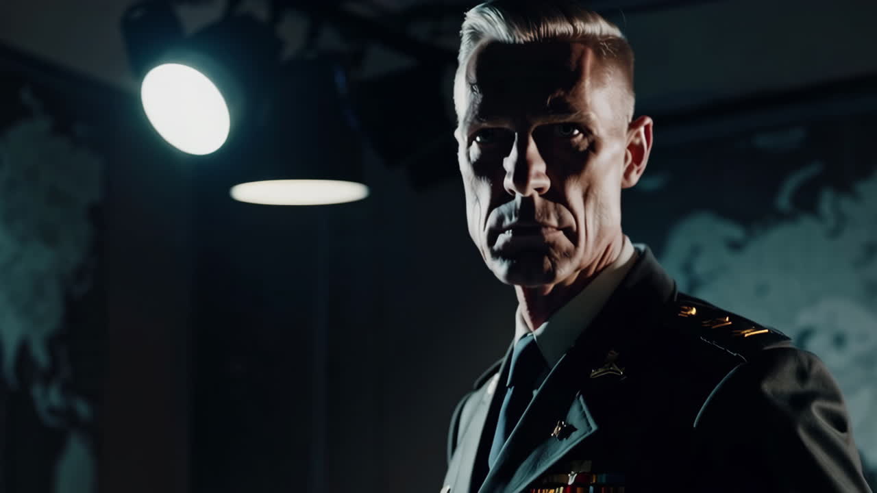 Serious Military Commander in Command Center