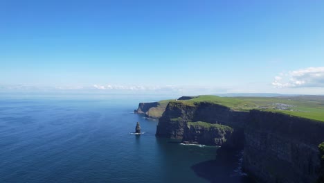 Aerial-drone-rising-shot-of-seaside-Cliffs-of-Moher-in-County-Clare,-Ireland