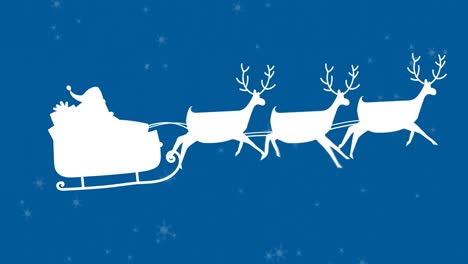 Animation-of-falling-snow-over-santa-claus-in-sleigh-with-reindeer