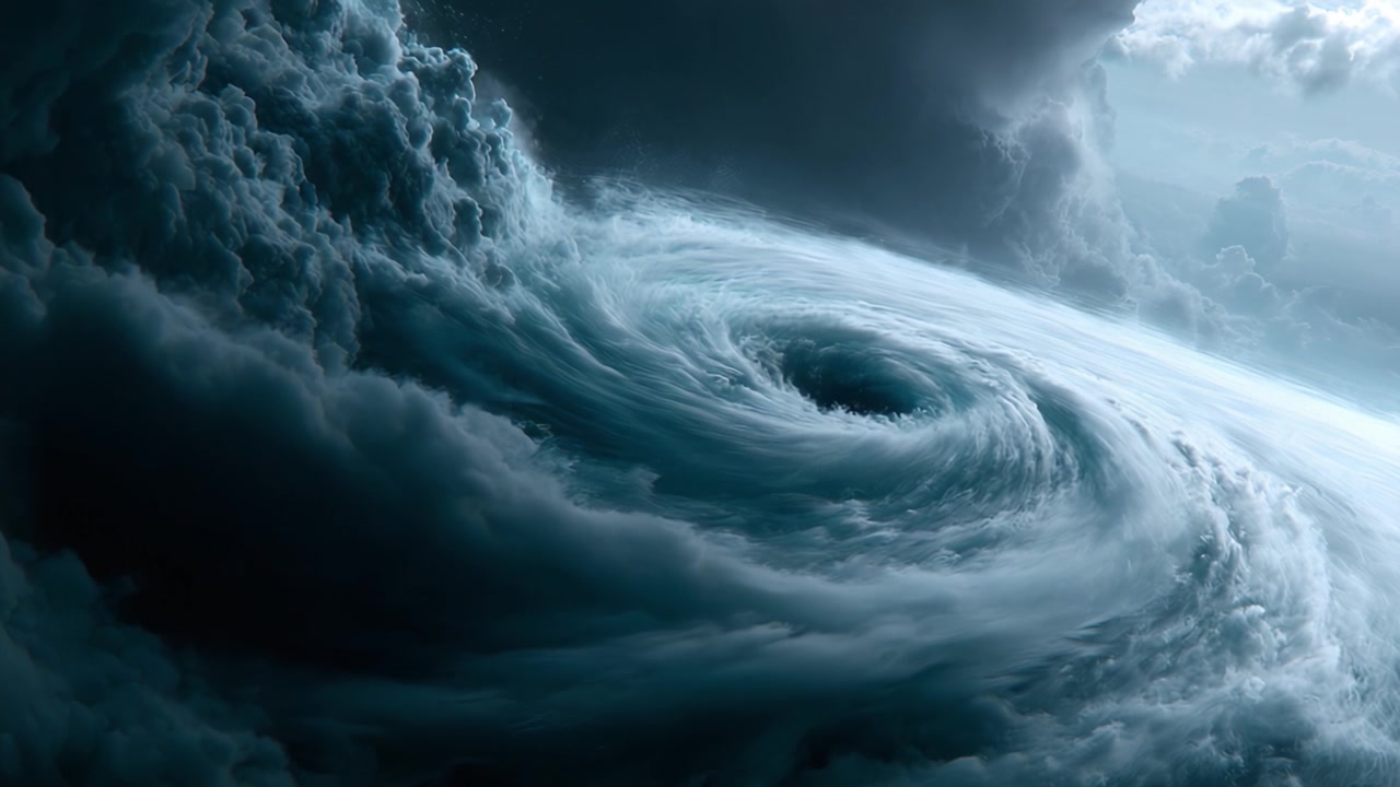 En fascinerende udsigt over en hvirvlende hvirvel i mørke tordenskyer viser naturens stormfulde vejrs kraft og skønhed, hvilket inviterer til ærefrygt og eftertanke