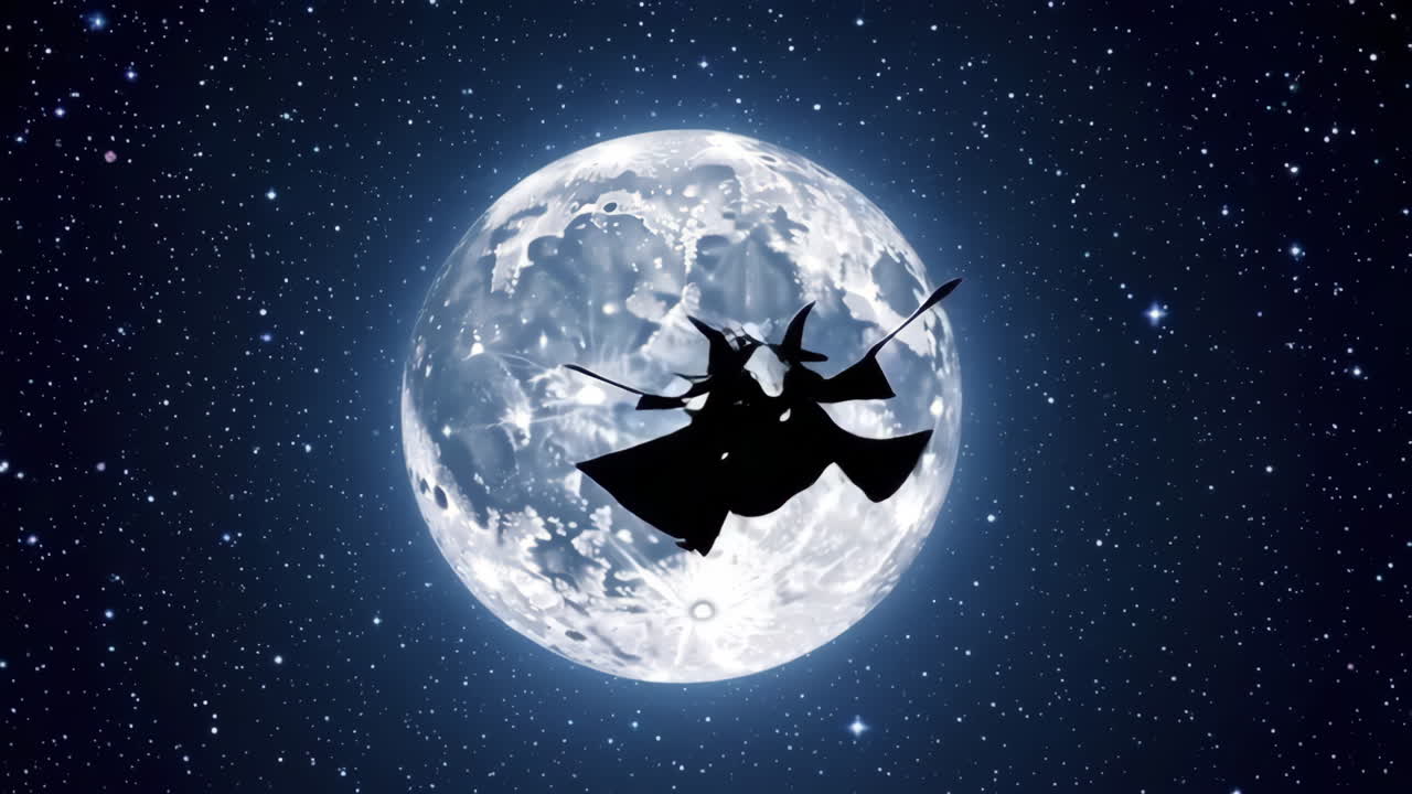 Witches Flying on Broomsticks at Night