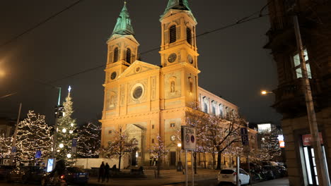 christmas lights church of saint wenceslaus front night shot