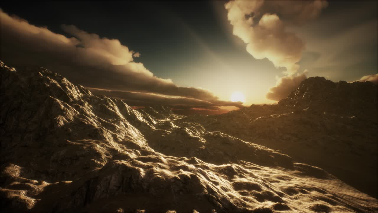 Sun Rays over Mountains in a Valley