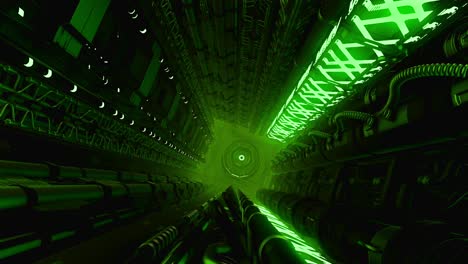 glowing green futuristic corridor