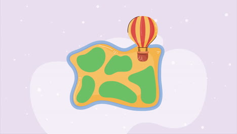 balloon air hot travel with paper map animation