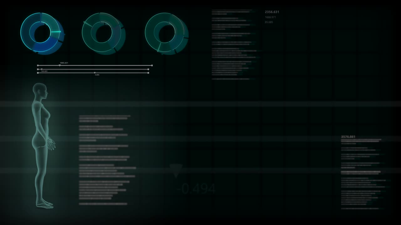 Anatomy seamless looping background with x-ray woman body and digital effects for overlay or backdrop use with place for yor objects - 4K 60fps UHD 3D animation