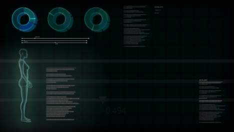 anatomy seamless looping background with x-ray woman body and digital effects for overlay or backdrop use with place for yor objects - 4k 60fps uhd 3d animation