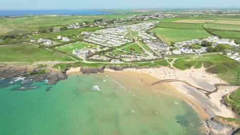 treyarnon bay with its beautiful scenic landscape and beaches from above