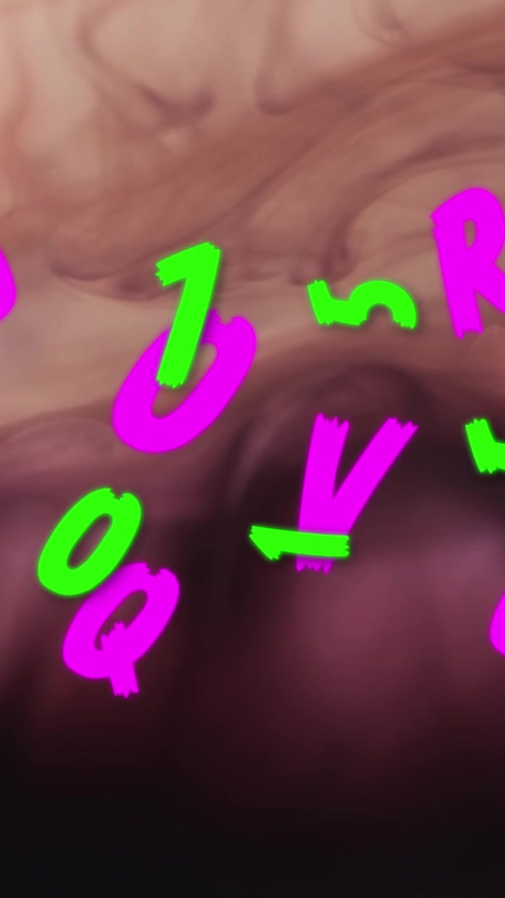 Animation of numbers and letters over pink liquid background