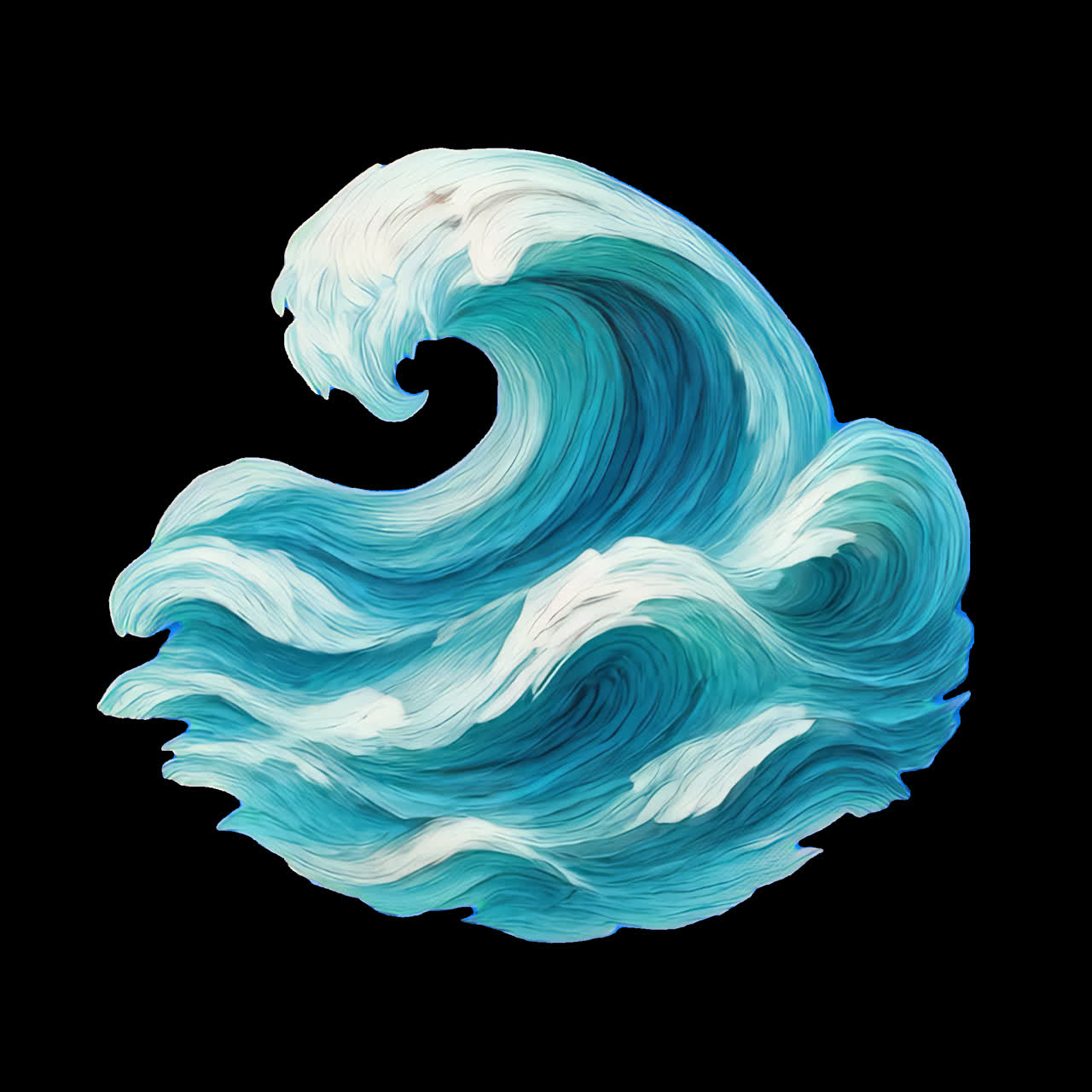 Vibrant ocean wave illustration animation isolated asset, transparent 4K video, alpha channel