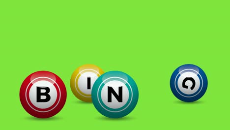 bingo lottery, numbered balls rolling of lotto. animated illustration on green background for chroma key