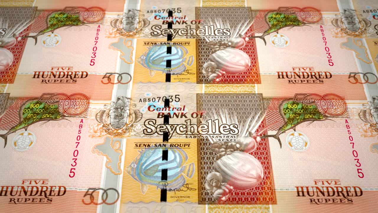 billetes de cincocientos rupias de la isla de las seychelles, dinero en efectivo, bucle