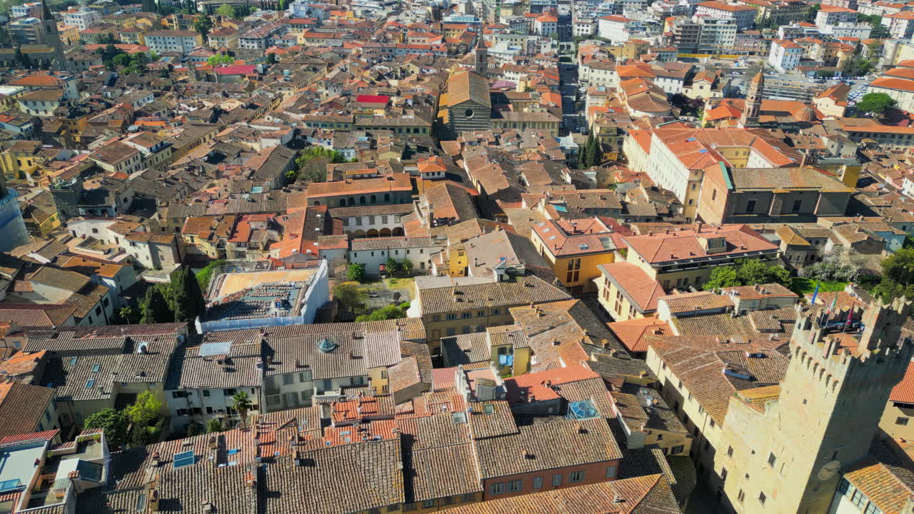 Aerial drone view of the Arezzo city in Tuscany, Italy in daylight
