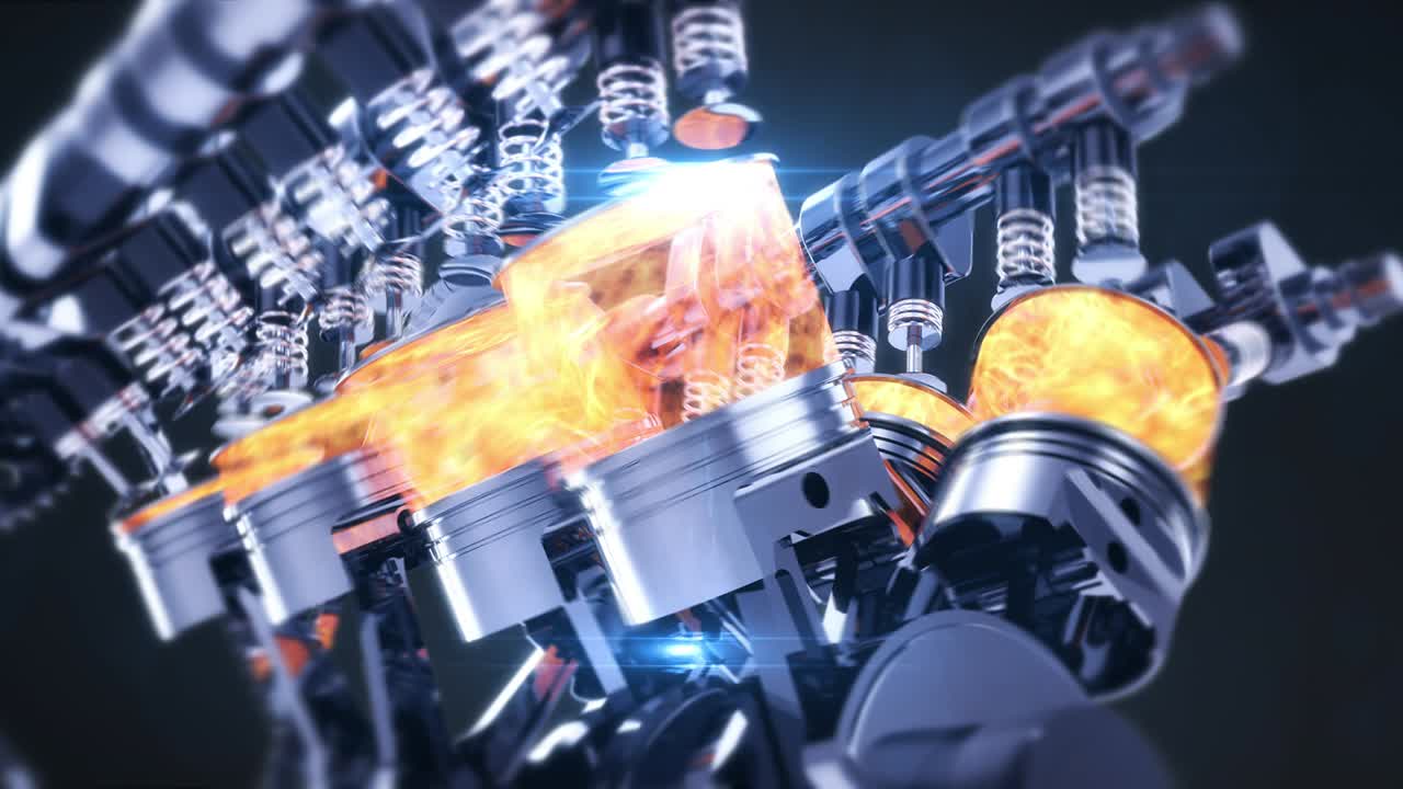 전력에 주린 v8 엔진은 전력을 생산합니다.