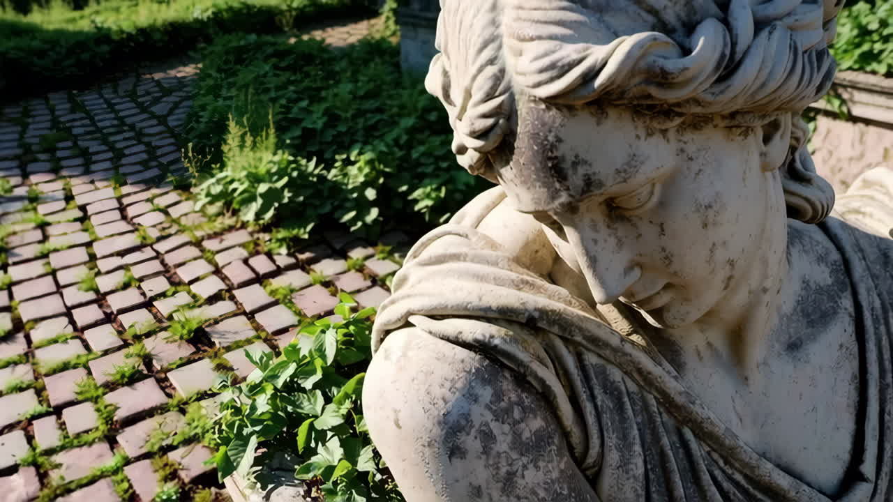 Ancient Statue in overgrown garden